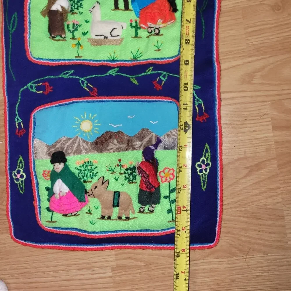 Vintage Arpillera Handmade Bolivia Wall Hanging 3D Folk Art Applique Tapestry